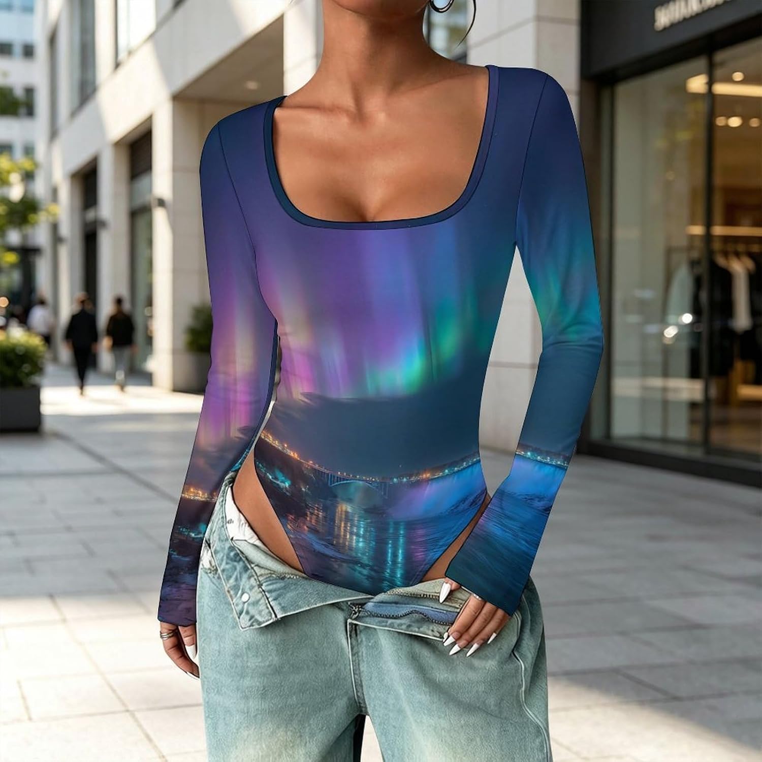 Niagara Falls Northern Lights Women's Bodysuits Long Sleeve Top 5XL