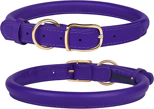 Miniatura 2 de Collar de cuero enrollado para perro, collar ajustable de cuerda redonda para perros pequeños, medianos y grandes, cachorros, rosa, morado, verde,