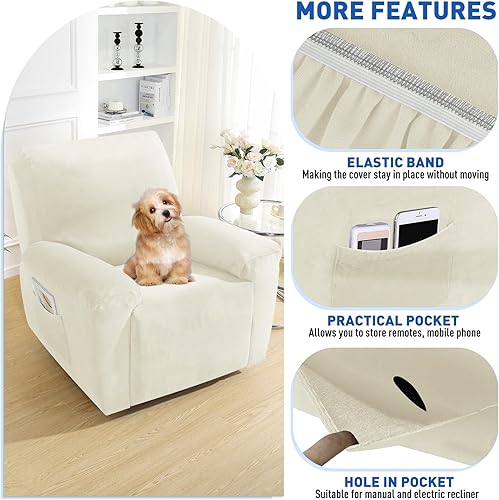 Vista 51 de MAXIJIN - Funda para sillón reclinable de terciopelo de 4 piezas, elástica, afelpada, gruesa y suave, con bolsillo lateral (camello)