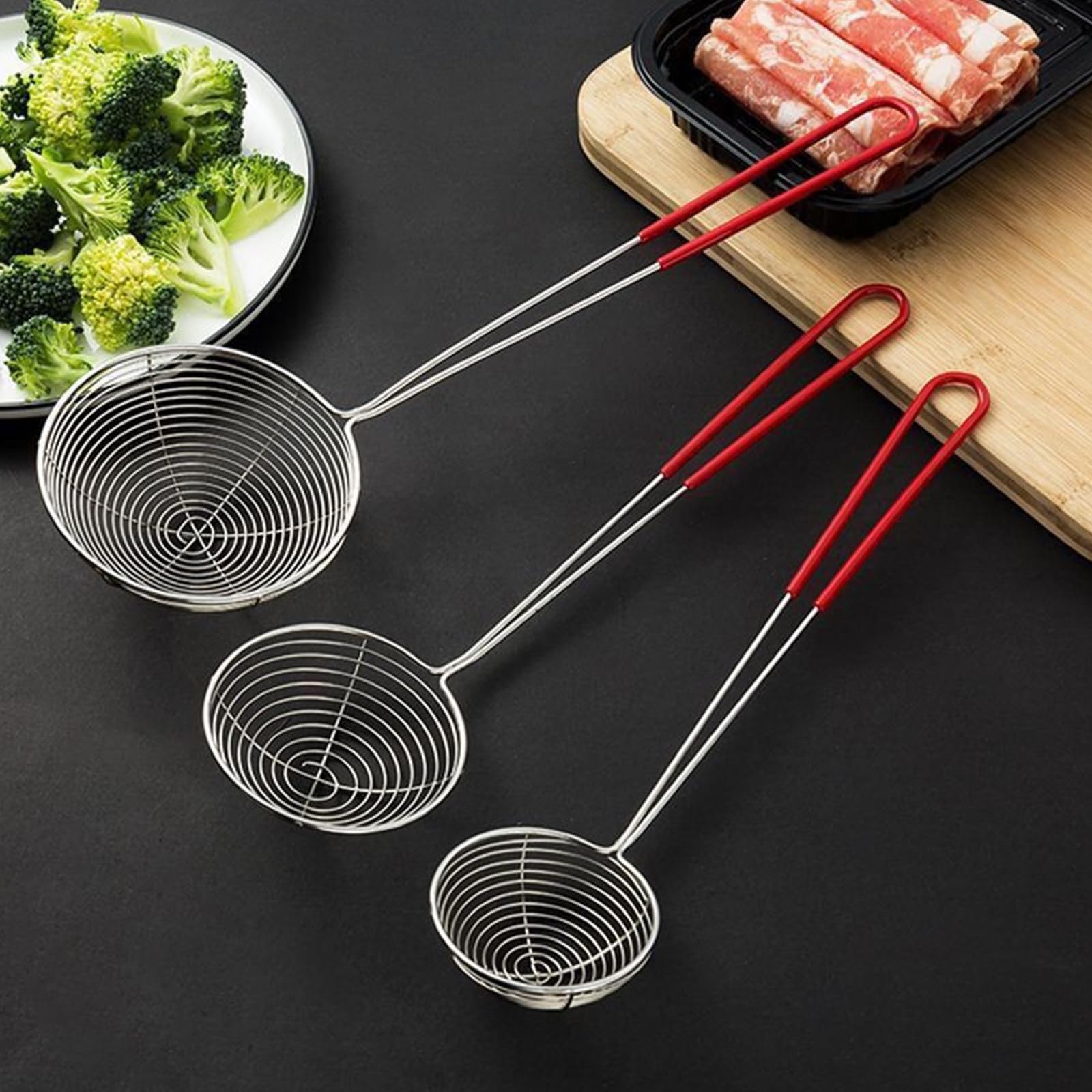 Lot De 6 Passoires à Fondue Inox – Écumoire Cuisine 6,3 Cm Avec Longue Poignée 23 Cm, Idéales Pour Raclette, Bouillon & Friture