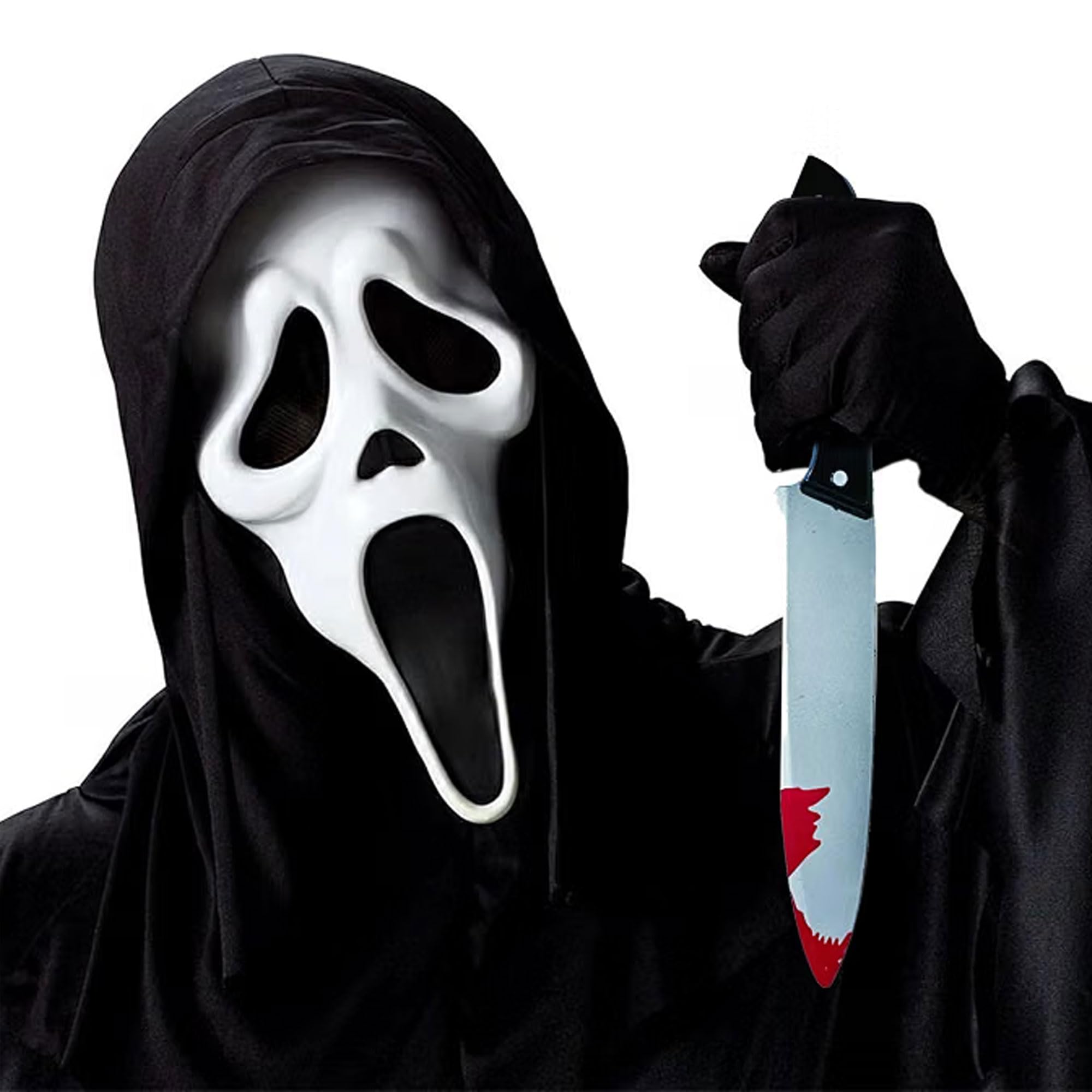 MAKI FASHIONS Ghost Face Mask With Knife - Halloween Scream Mask Horror Skull Face Mask for Halloween Costumes Fancy Dress Accessories