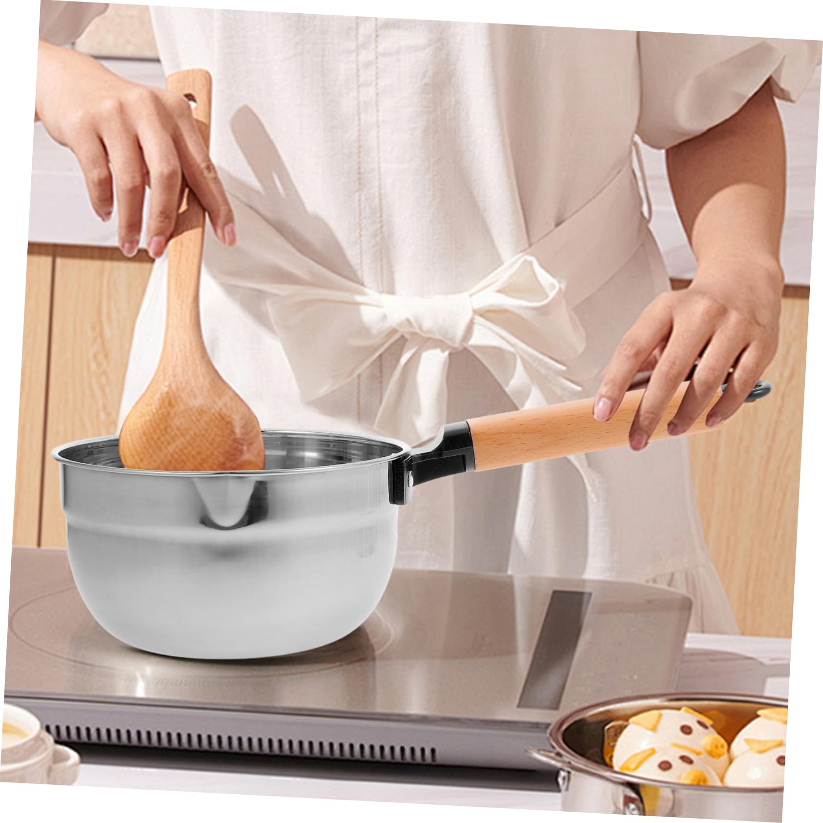 Louche Cuisine en Acier Inoxydable Manche en Bois, Ustensile Multifonctionnel et Finition Soignée pour Usage Domestique et Professionnel