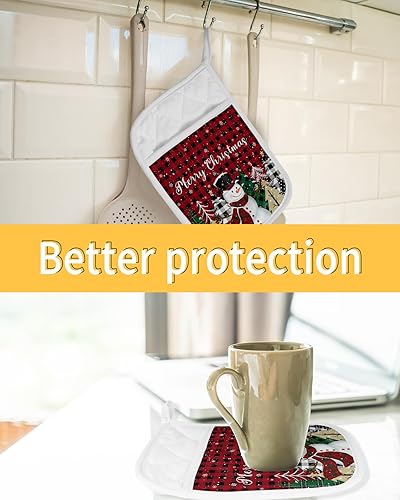 Miniatura 14 de Christmas Deer 2Pcs Pot Holders for Kitchen, Non Slip & Heat Insulation Terry Cloth Potholder Set with Pocket, Thick Hot Pad Oven Mitts Trivet