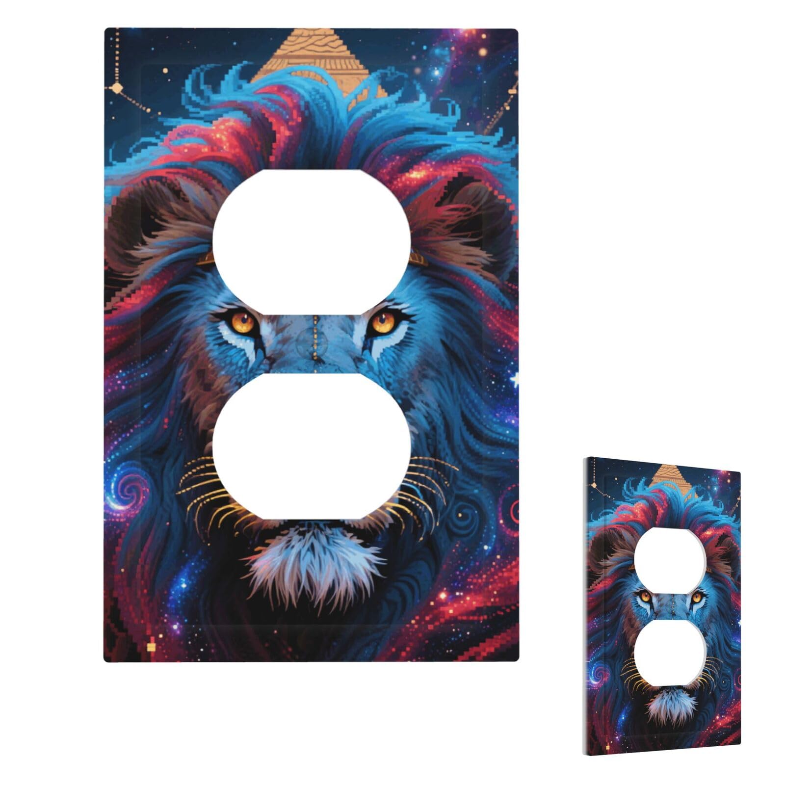 Fekiloot Duplex Lion In Mystical Starry Night Wall Plate Cover Modern Decorative 1 Gang Light Switch Cover Unbreakable Receptacle Outlet Covers For Living Room Bedroom Home Decor