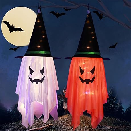 Spooky Halloween Hanging Lighted Witch Hat Lights
