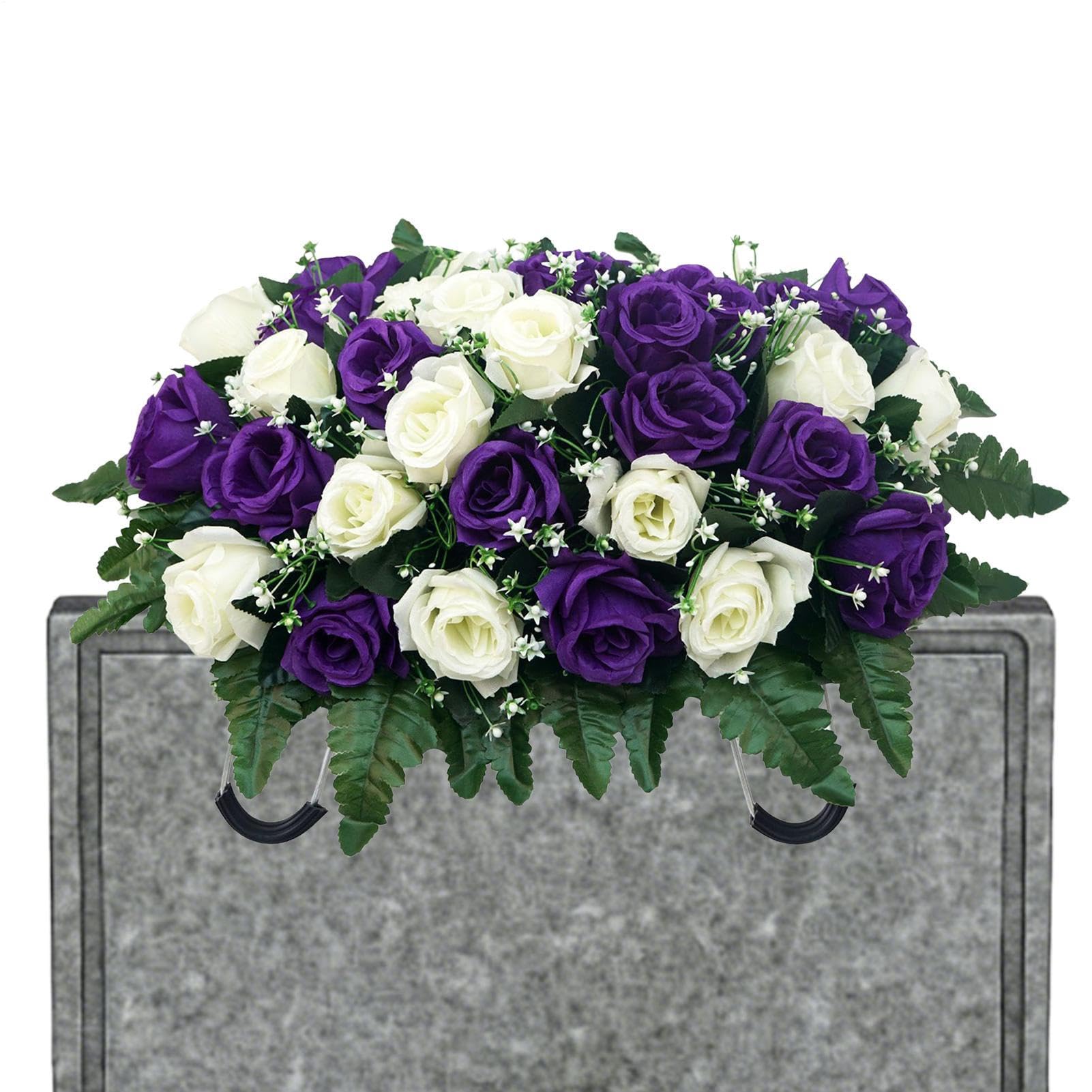 Coussin Funéraire pour Cimetière Fleurs Artificielles pour Extérieur, | Composition Florale pour Tombe Pour Fête des Mères, Fête des Pères,