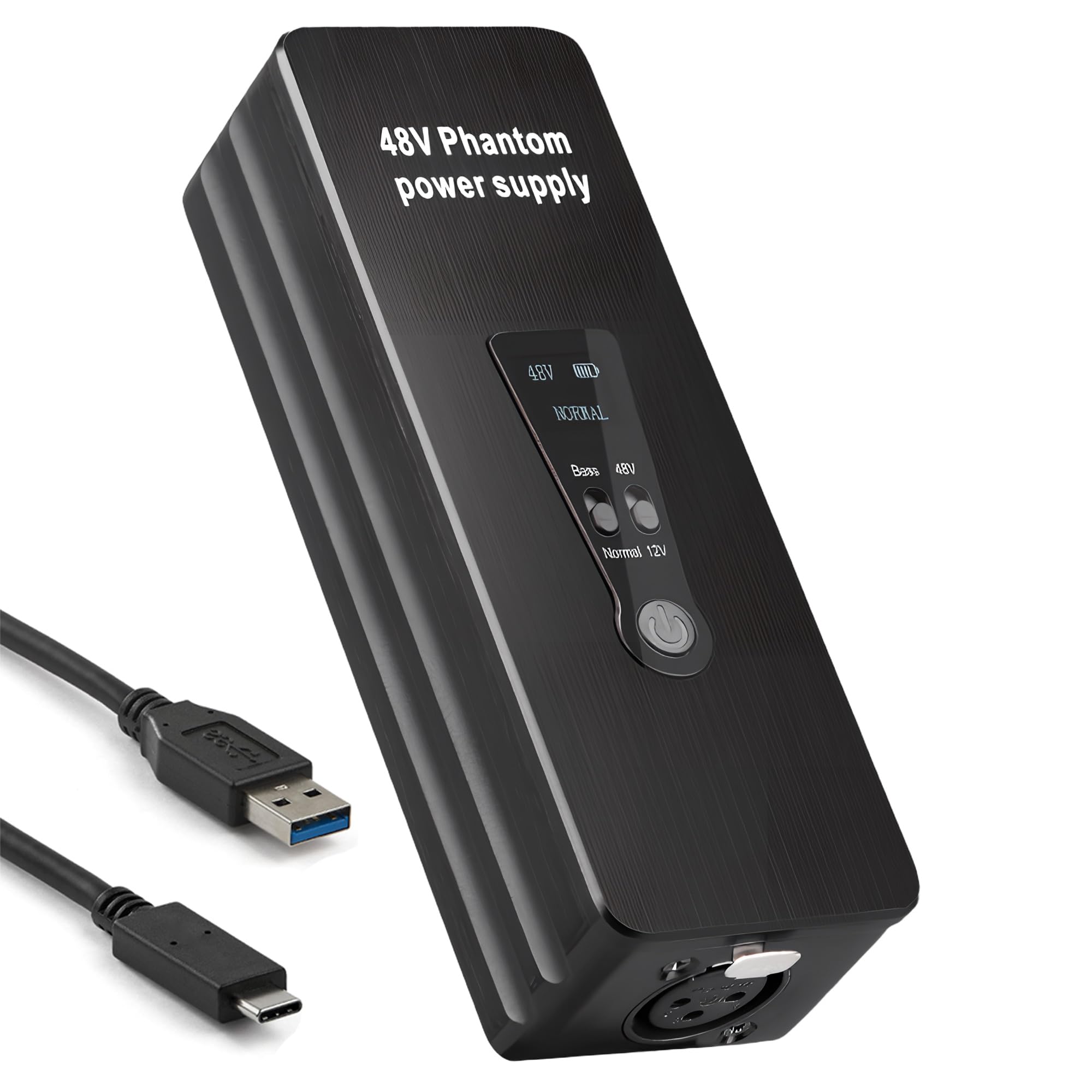 Phantom Power Supply, 48V 12V Rechargeable Portable Phantom Power Supply with LCD Display for Condenser Microphone Shotgun Mic, for Interview Audio Interface Recording Studio Sound Mixer