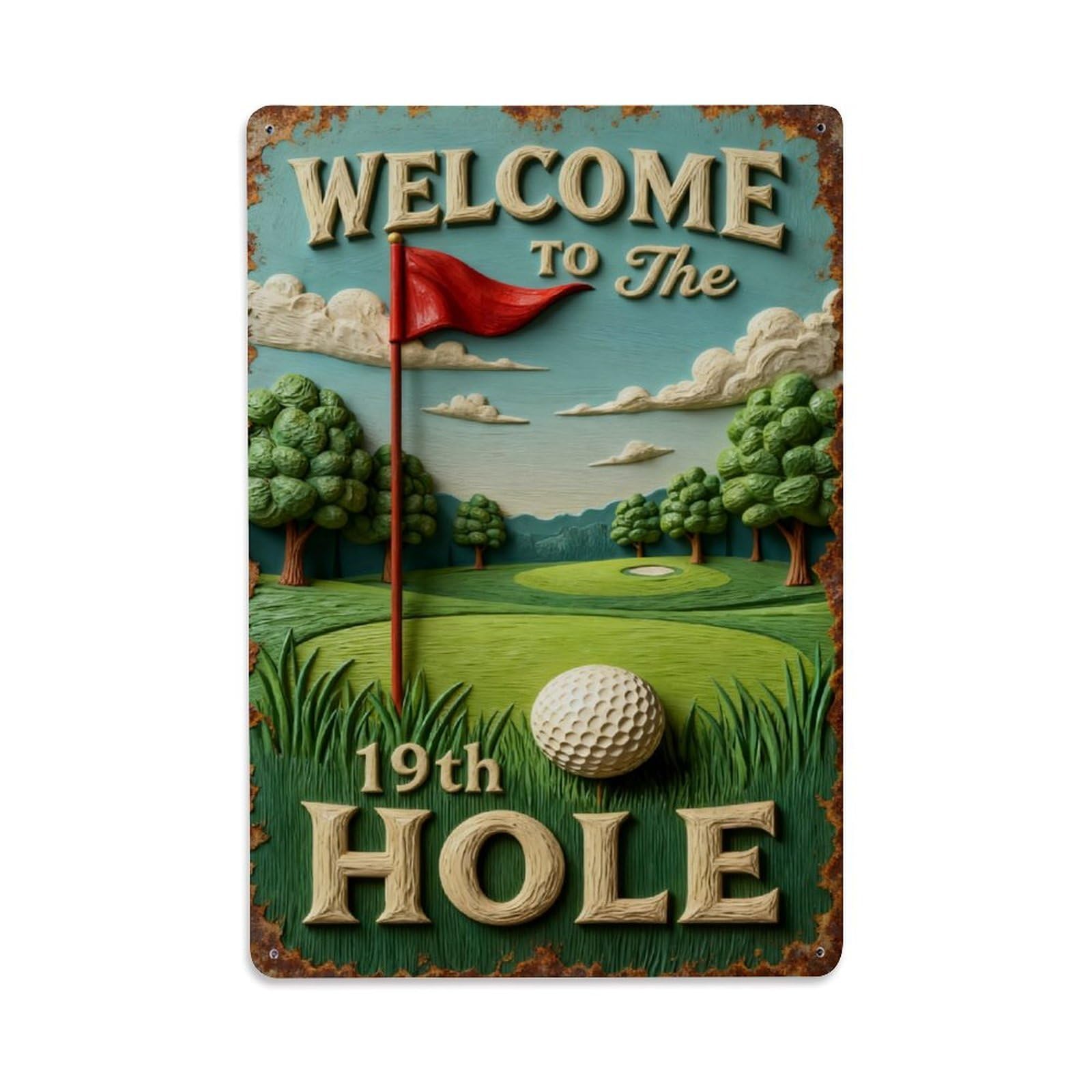 Golf Course Flag Ball Trees Vintage Metal Tin Sign Retro Wall Decor, Bar Garage Cafe Kitchen Home Wall Art Poster Decoration 8x12inches