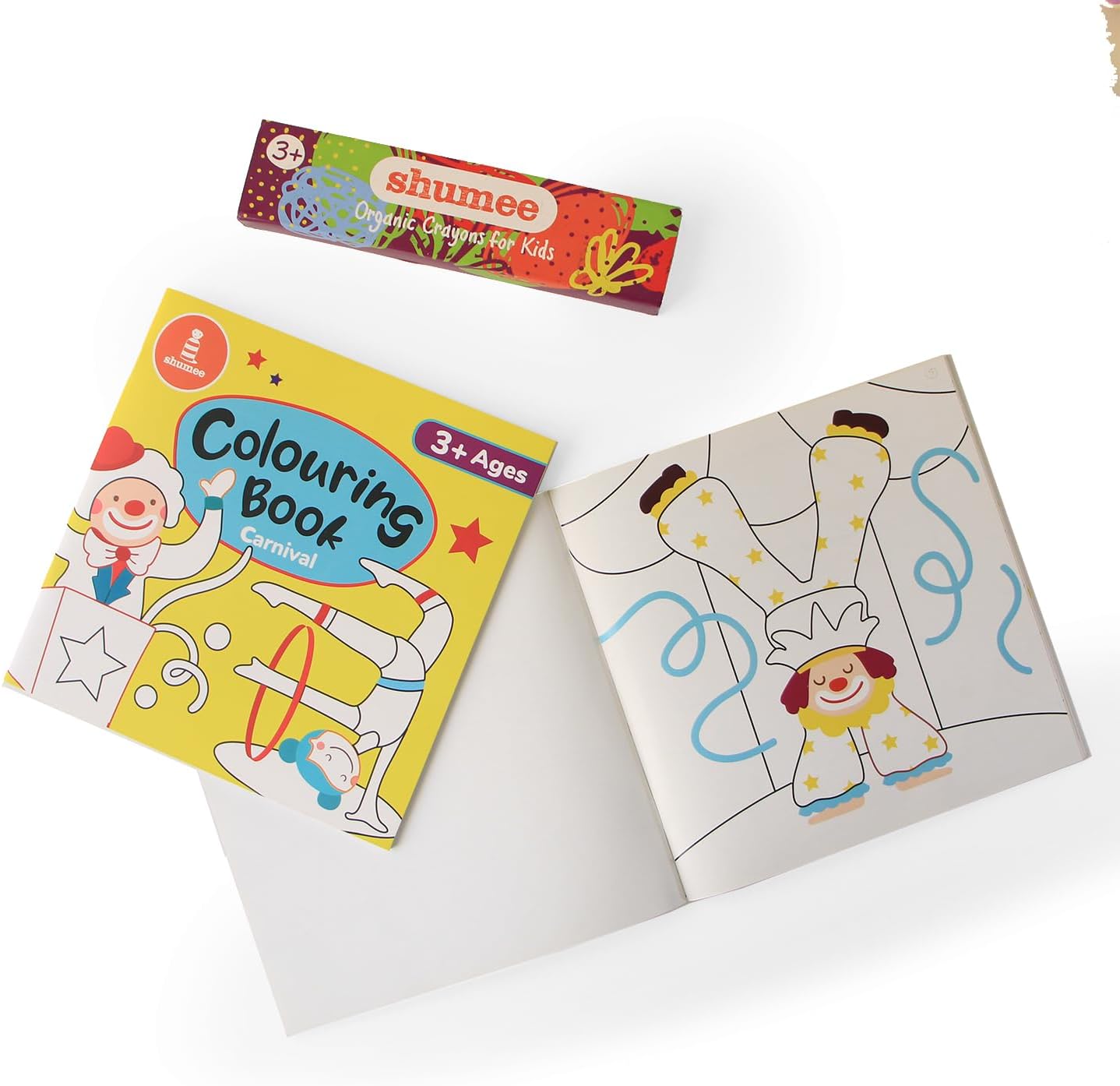 shumee Colouring Book & Organic Crayon Kit- Carnival Themed (3 Years+) | 20 Pages & 6 Crayons | Organic & Natural Colours | Skill Building Art & Craft DIY Set For Kids