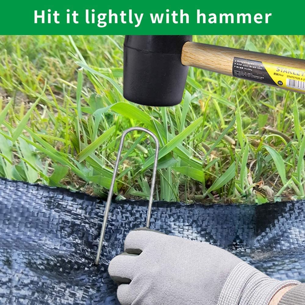 OUNUO 100 Picchetti Giardino Zincato, Picchetti Telo Pacciamatura, Anti Ruggine a Forma di U, Picchetti Rete Giardino per Reti Recinzioni Erba, Reti, Recinzioni, 150mm x 25 mm, Ø 3 mm