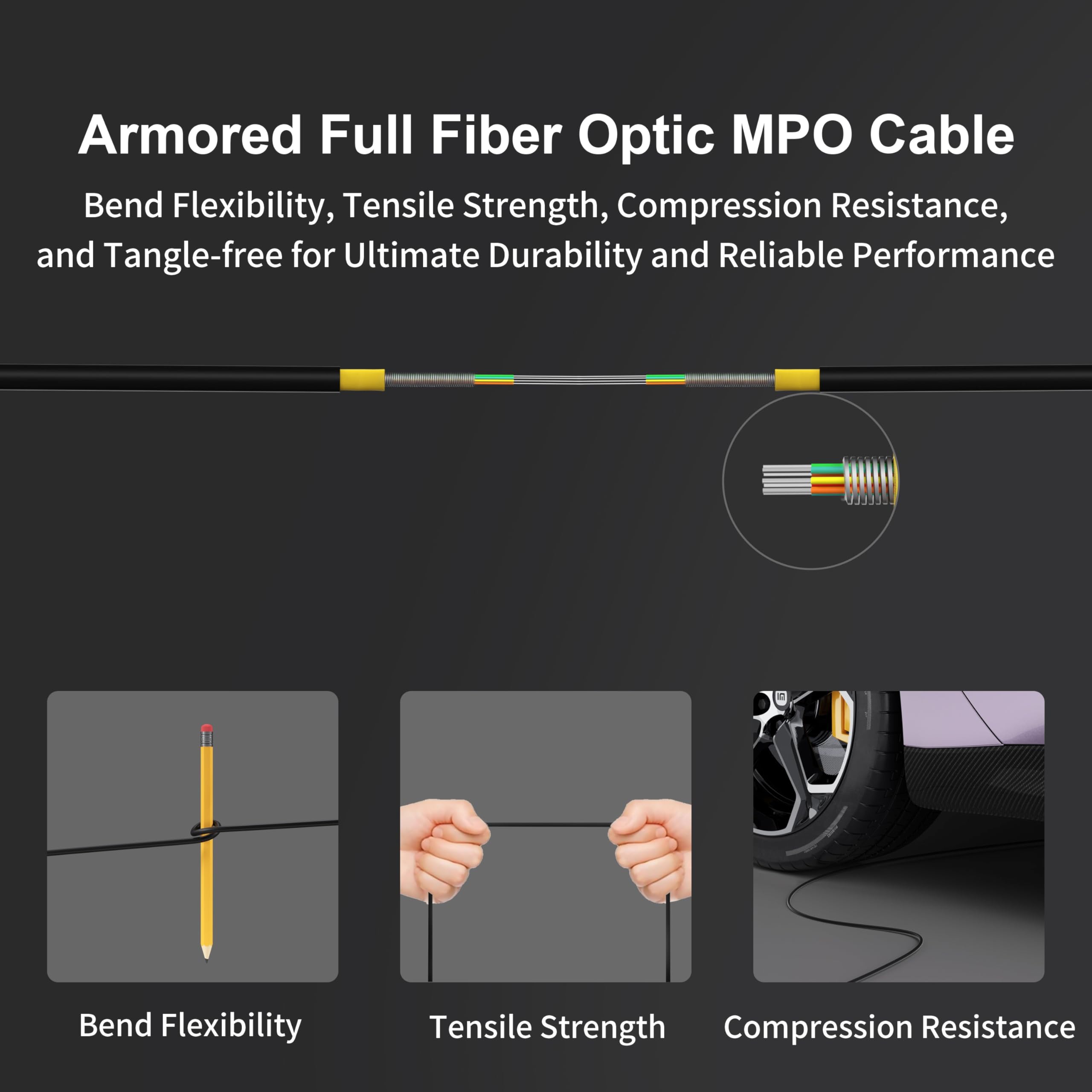 RUIPRO Cable MPO hembra-hembra, fibra óptica pura blindada, 7 fibras, 30 m | La estructura de fibra blindada protege contra tirones, dobleces y compresión en instalaciones empotradas y en conductos