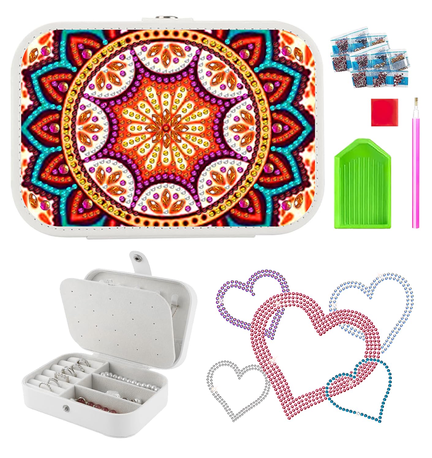 Mocrop Mandala Diamond Painting Portagioie per ragazze, set fai da te per bambini, 6-14 anni, regalo di compleanno creativo, fai da te, regalo per ragazze 7, 8, 9, 10, 11, 12 anni