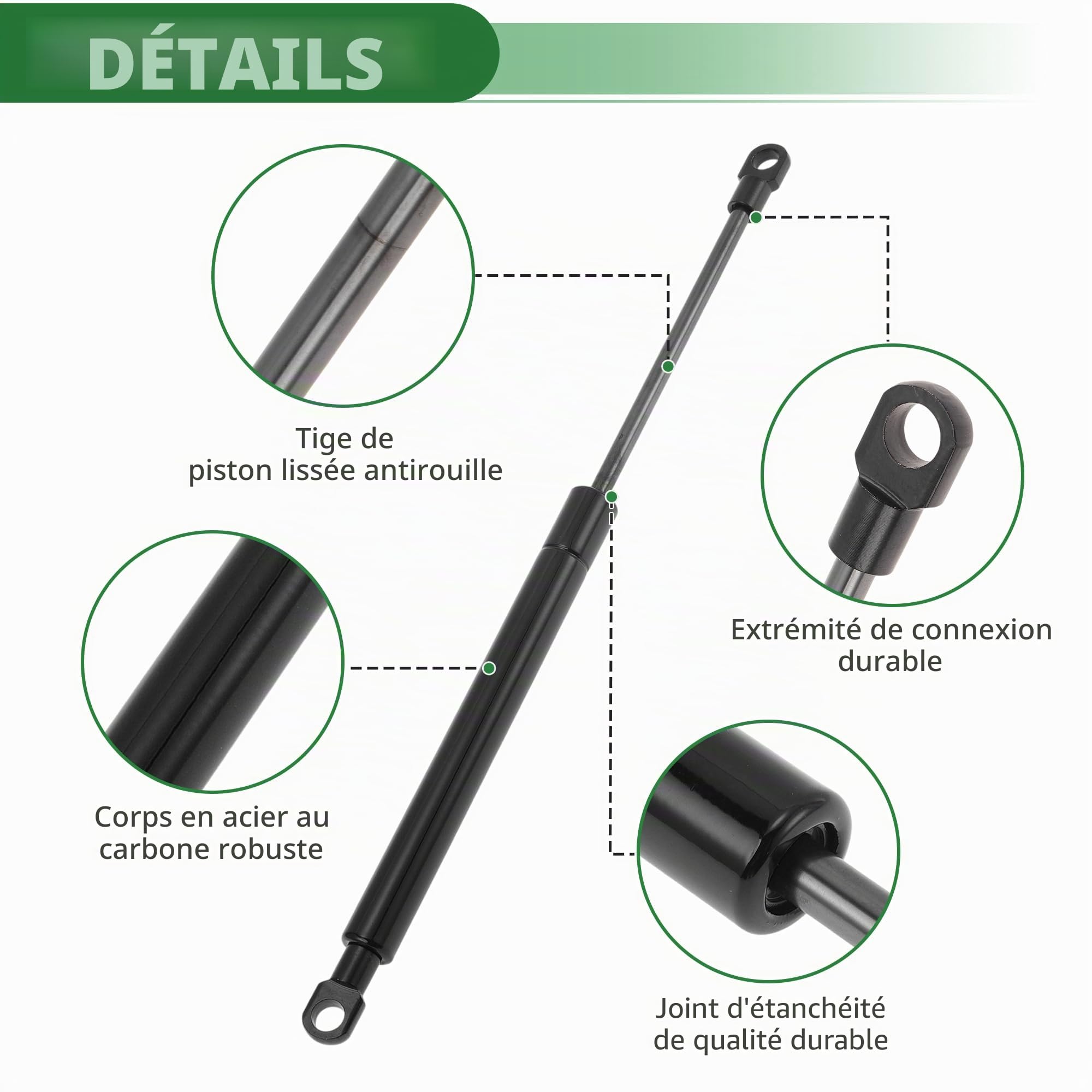 X AUTOHAUX Lot de 2 vérins à gaz 300 mm - 150 N/15 kg - En acier au carbone noir - Pour boîte à outils de voiture de camping-car, couvercle de boîte de rangement, couvercle de porte d'armoire
