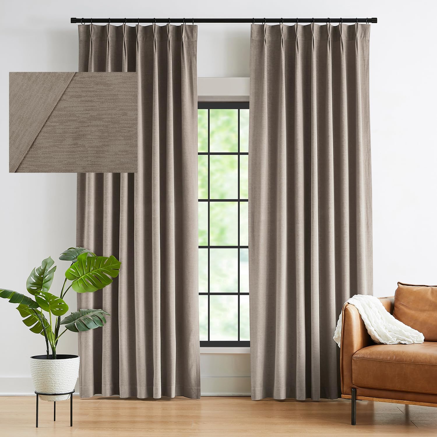 Kayne Studio Back Tab Velvet Pinch Pleated Curtains 63 Inch Long,Room Darkening Thermal Insulated Noise Reducing Window Treatments Drapes for Living Room, Mocha Tan,22 Hooks,2 Panels,38" x 63" 38"W x 63"L (Pack of 2) Mocha Tan