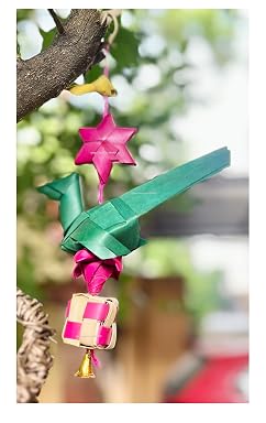SPHINX Handmade Palm Leaf Parrots Hangings, Palm Leaf Lotus Hangings, Eco-Friendly Organic Decorations for Main Entrance Pooja Room (Color as per Stock) - (2 Pieces, Parrot hangings (ND), Small)