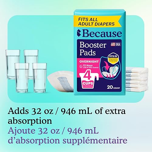 Miniatura 2 de Because Overnight Booster Pads Fit All Adult Diapers, Helps Keep Your Adult Diaper Active All Night, Adds 4 Cups to Incontinence Underwear, Extra