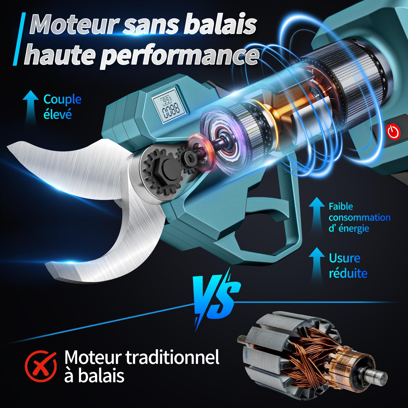 Sécateur électrique 40 mm compatible Makita 18V, moteur sans balais, écran LCD, pour branches et arbres fruitiers