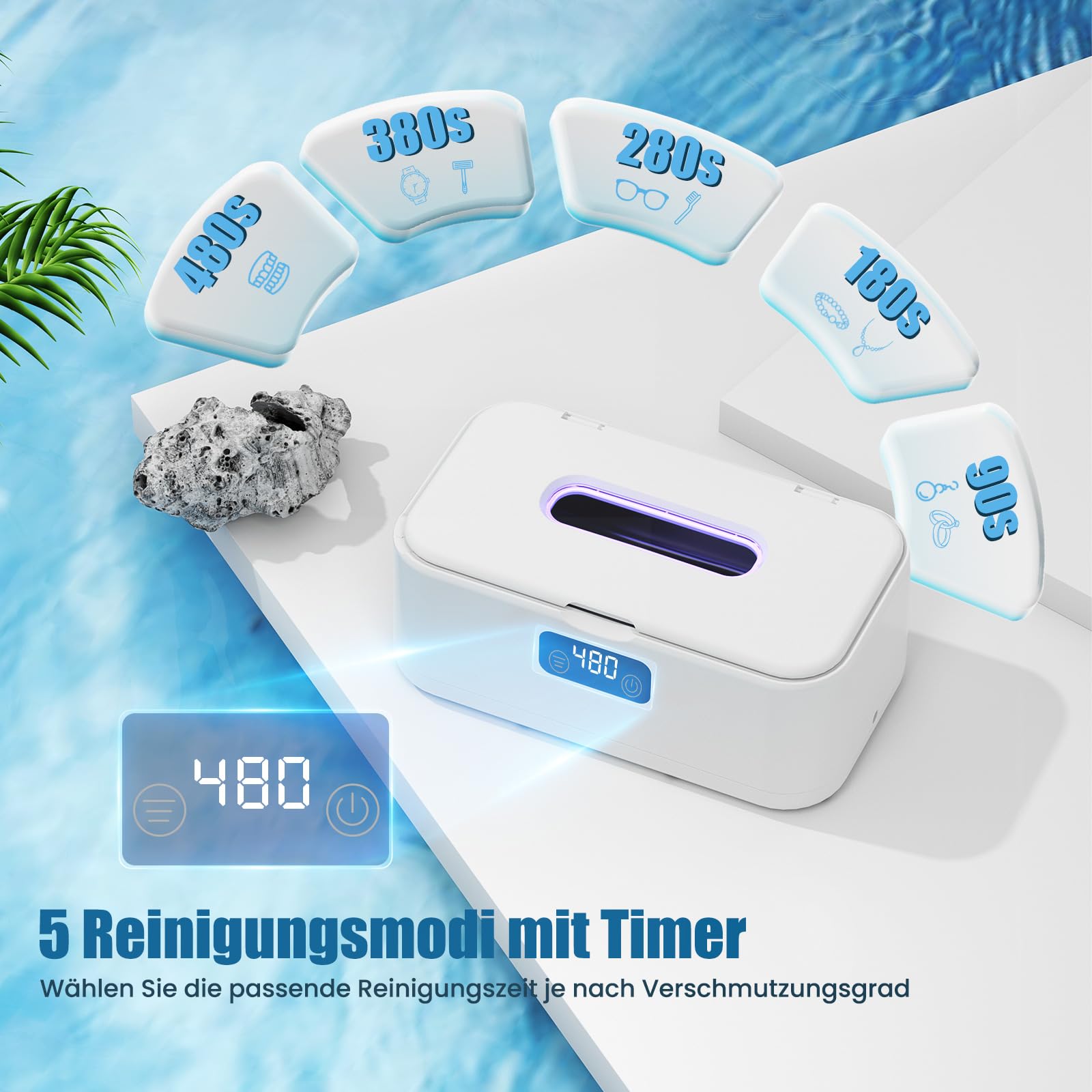 Ultraschallreinigungsgerät Brille, 49000Hz U-V Brillenreinigungsgerät | mit 5 Zeitfunktione, Digitalanzeige, 800ml Ultrasonic Cleaner, für Zahnersatz Brillen Schmuck Uhren Münzen
