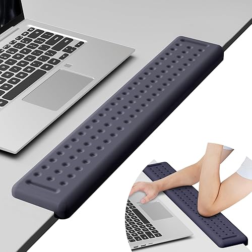 Miniatura 16 de Leolee Reposamuñecas largo para escritorio en forma de L de 23.6 pulgadas, reposamuñecas de espuma viscoelástica negra para escritorio con base