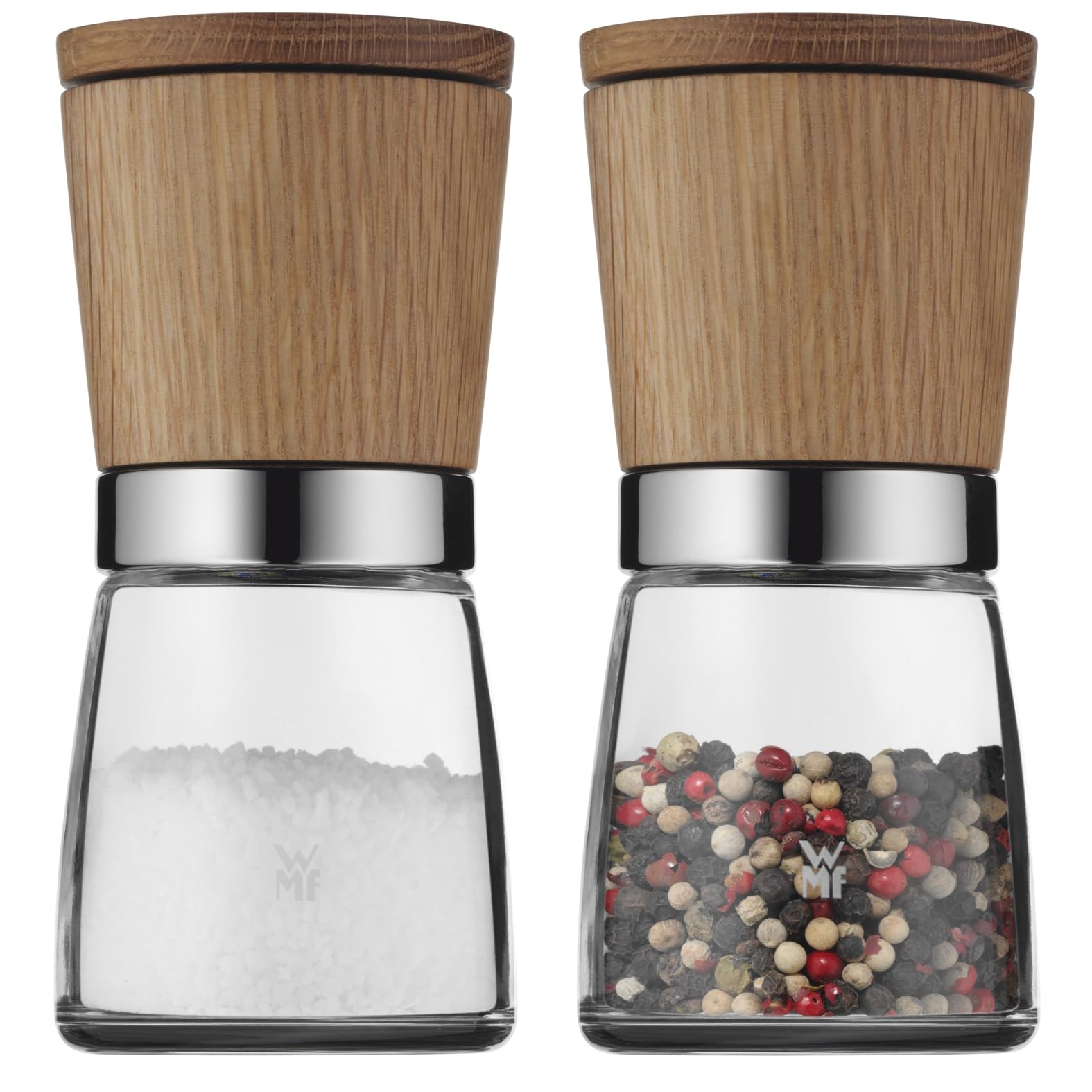 WMF Ceramill Nature Salz und Pfeffermühle Set 2-teilig, Gewürzmühle holz, unbefüllt, für Salz, Pfeffer, Chilli, Salzmühle, Pfeffermühle Holz, Grinder, Keramikmahlwerk