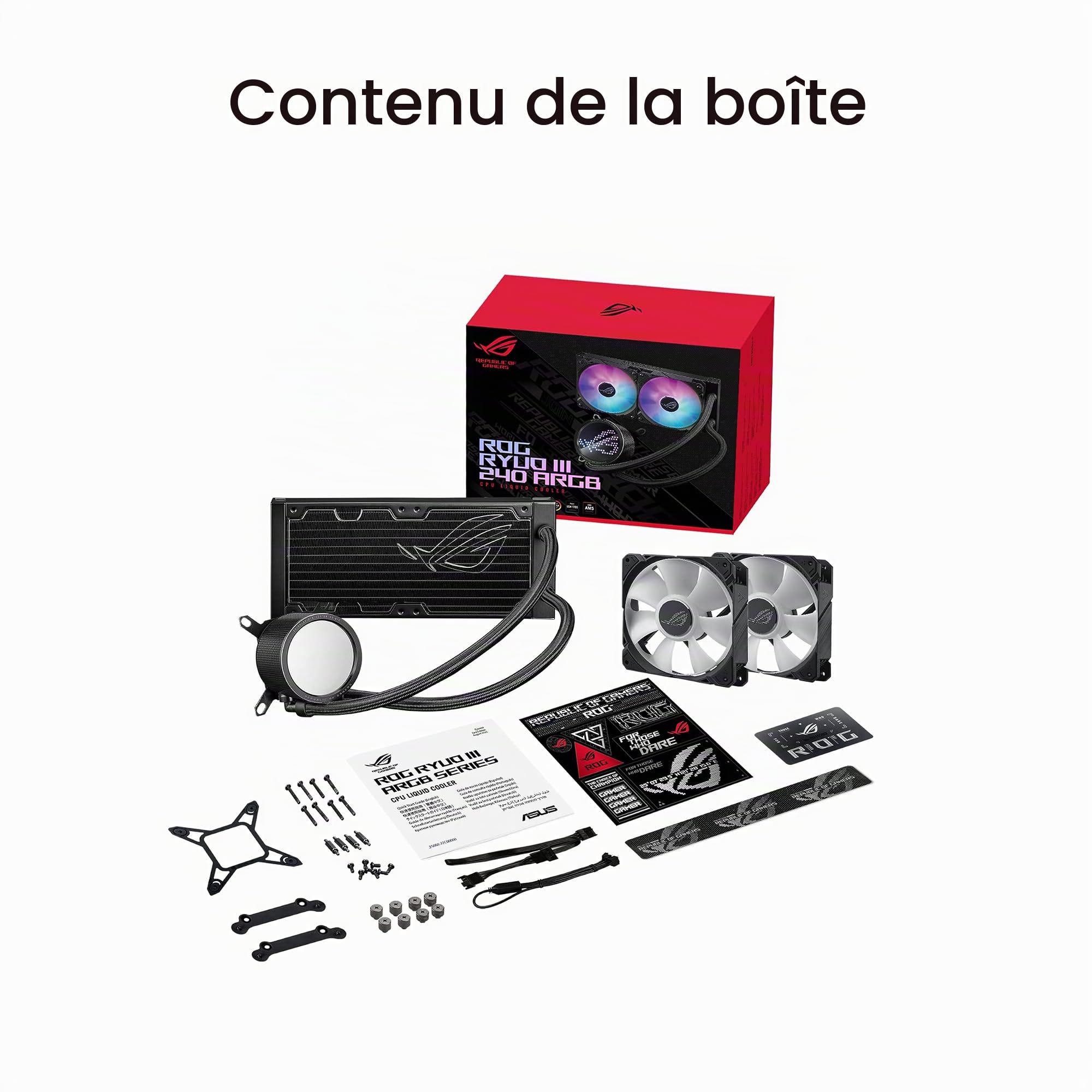 ASUS ROG Ryuo III 240 ARGB, tout-en-un CPU liquid color avec solution de pompage Asetek 8th gen, Anime Matrix™ LED Display et ventilateurs de refroidissement ROG ARGB.