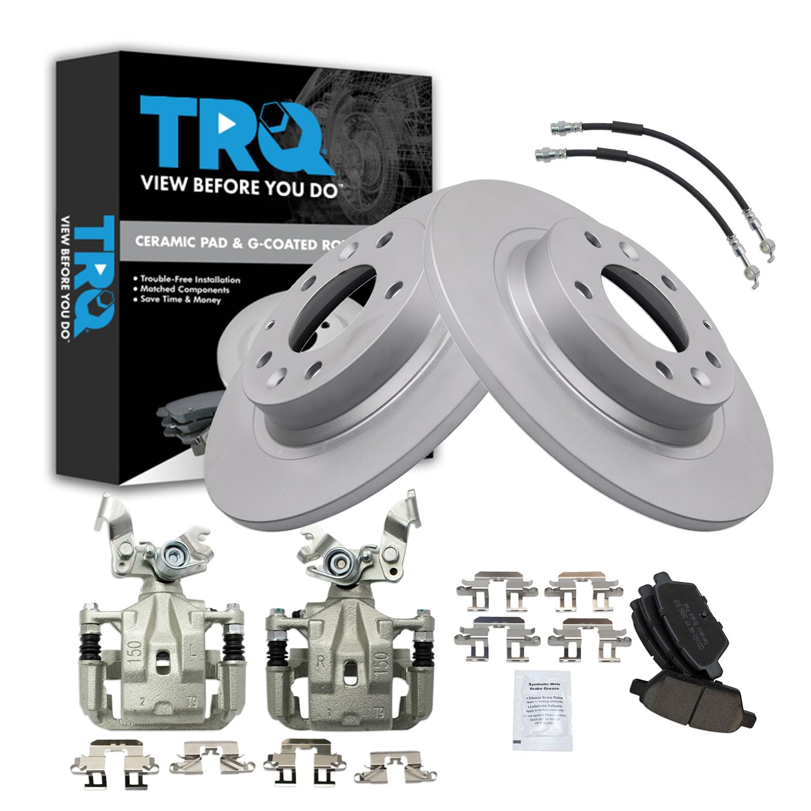 TRQ Rear Brake Pad &amp; Rotor Kit Ceramic Premium G-Coated Compatible with 2009-2013 Mazda 6