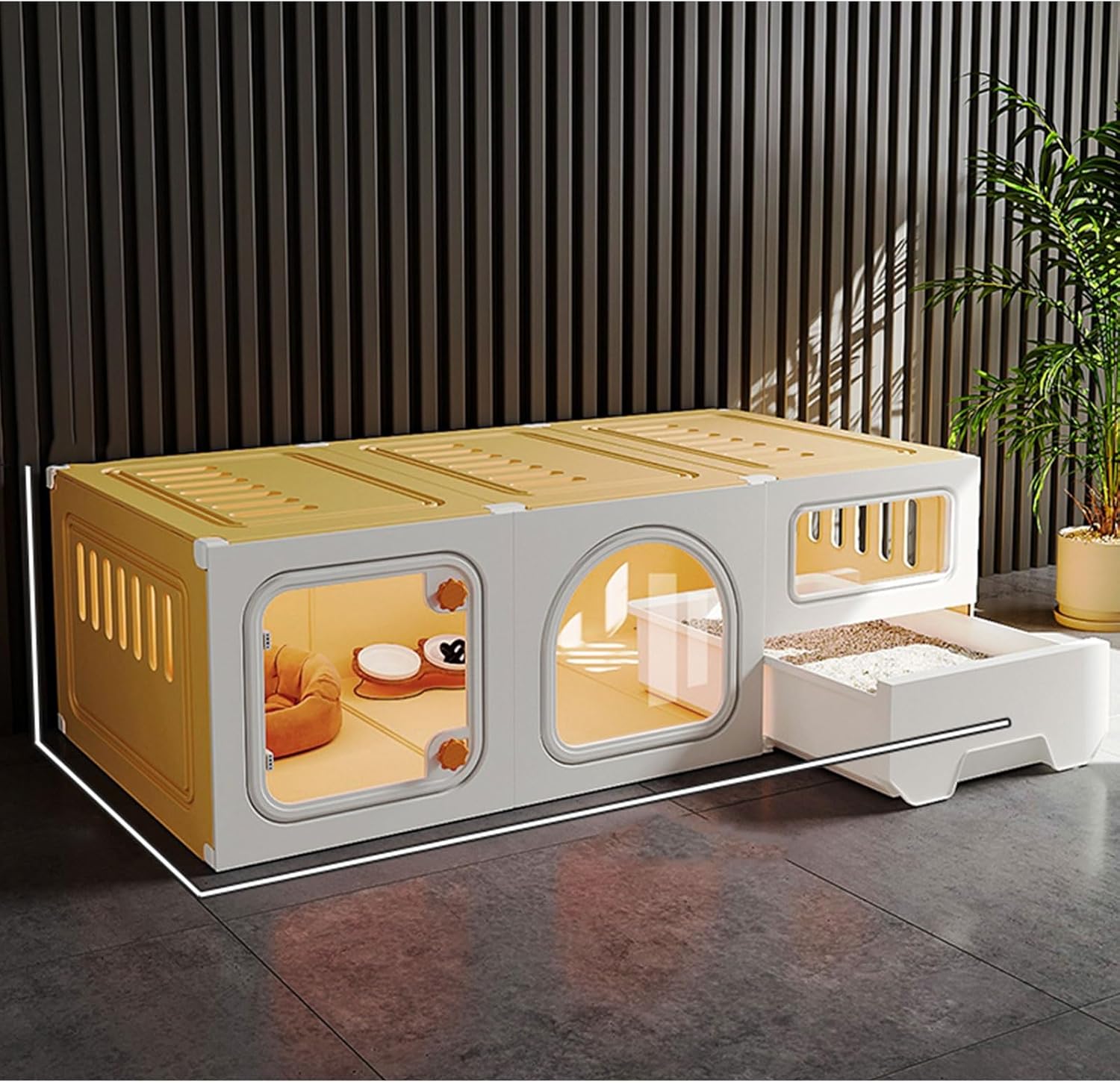Cat Cage with Litter Box, DIY Cat Enclosures Cat Kennel, Playpen Detachable Indoor Cat Enclosure for Kitty, Rabbit, Ferret Guinea Pig(Color:White)