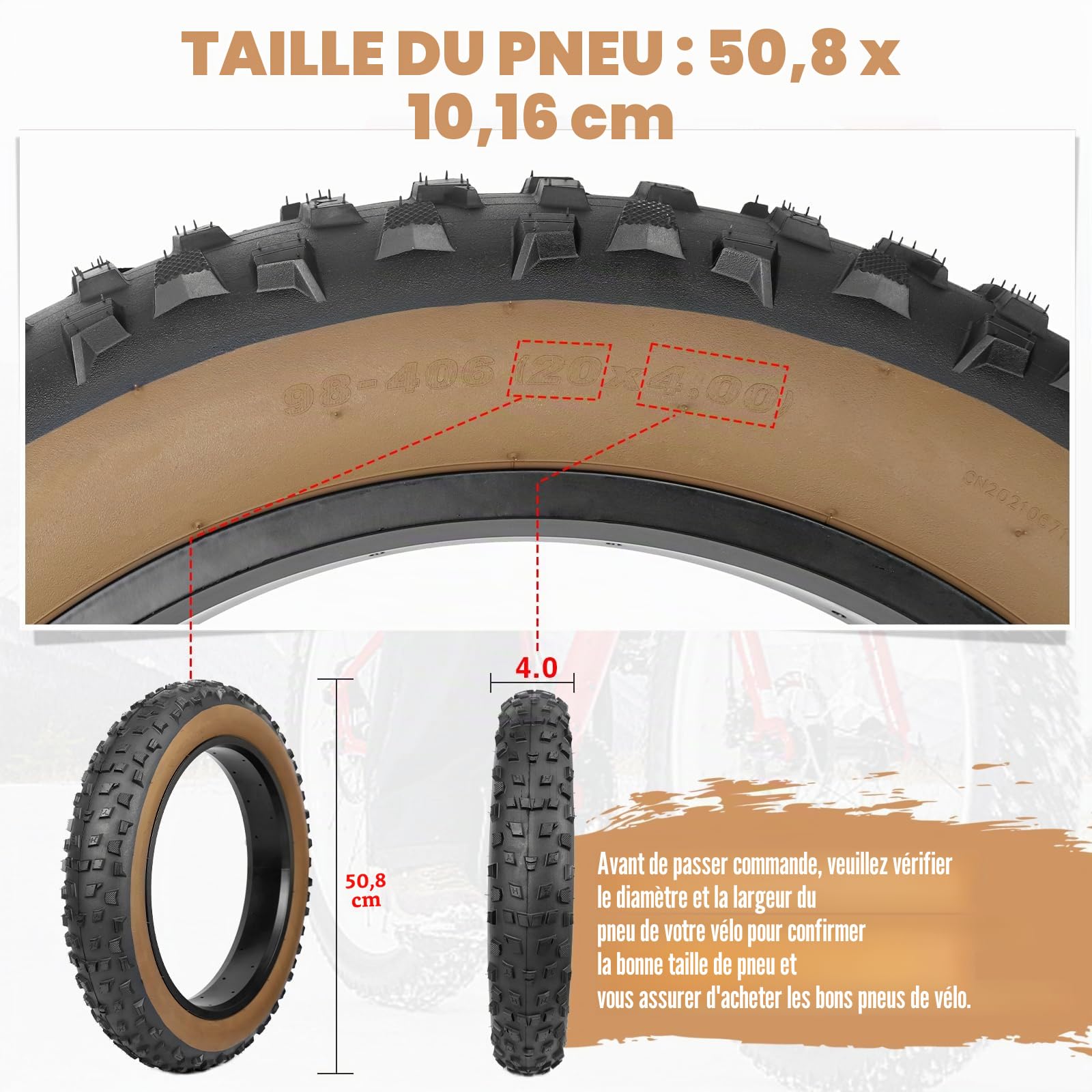 Lot de 2 pneus de vélo pliables Fat Bike - 20/26 x 4,0 - Pneus de rechange pour vélo électrique, VTT, neige et vélo de plage