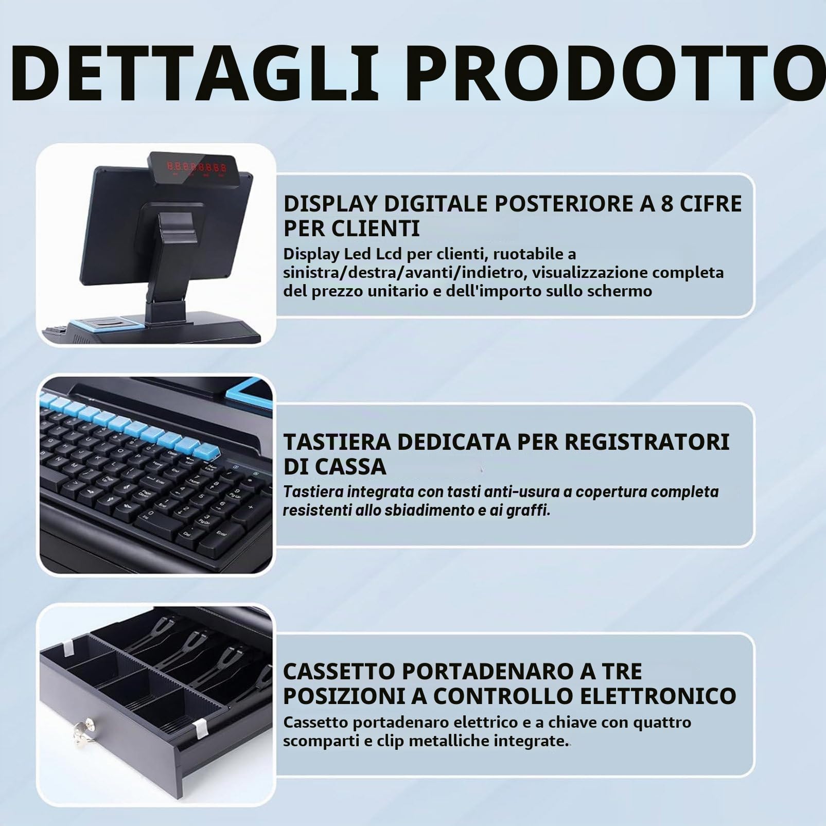 Registratore di Cassa Pos, Registratore di Cassa All-In-One per Piccole Imprese, con Touch Screen da 14", CPU I3 Dual-Core, Cassetto Contanti, Stampante da 58 mm, Scanner per Codici a Barre White