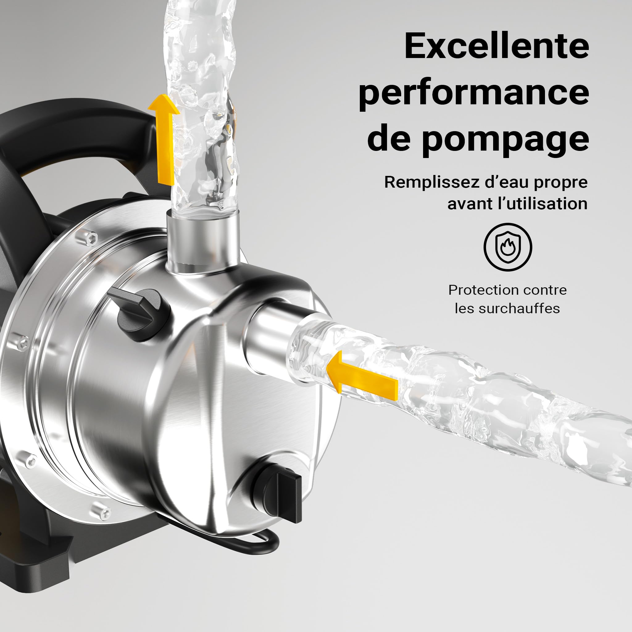 Wiltec Pompe de jardin – 3800 l/h / 1200 W – Hauteur de débit 48 m – en Acier fin – pour Eau douce de puits – avec Poignée de transport & Vis de purge