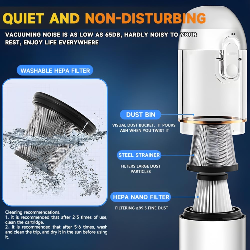 Cordless CarVacuum Cleaner, Portable Car Vacuum Cleaner, 15000PA 120W Powerful Suction and Blow, Handheld Vacuum Cleaner with Filter for Car, Office, Home, Pets