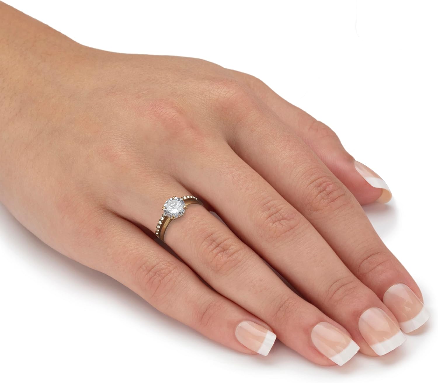 PalmBeach Yellow Gold Ion-Plated Stainless Steel Round Cubic Zirconia Bridal Ring Set Sizes 6-10 Size 9