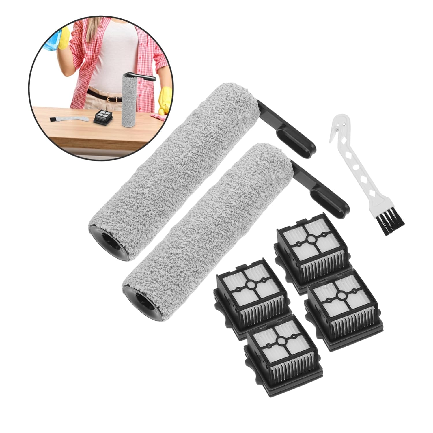 Floor Scrubber Brush and Filter Replacement Kit Compatible Includes Roller Brush and Cleaning Filter for Enhanced Floor Cleaning