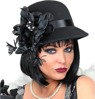 Sombrero Charleston De Fieltro Para Mujer – Estilo Años 20 Con Lazo Y Rosa, Talla Única, Accesorio Para Disfraces