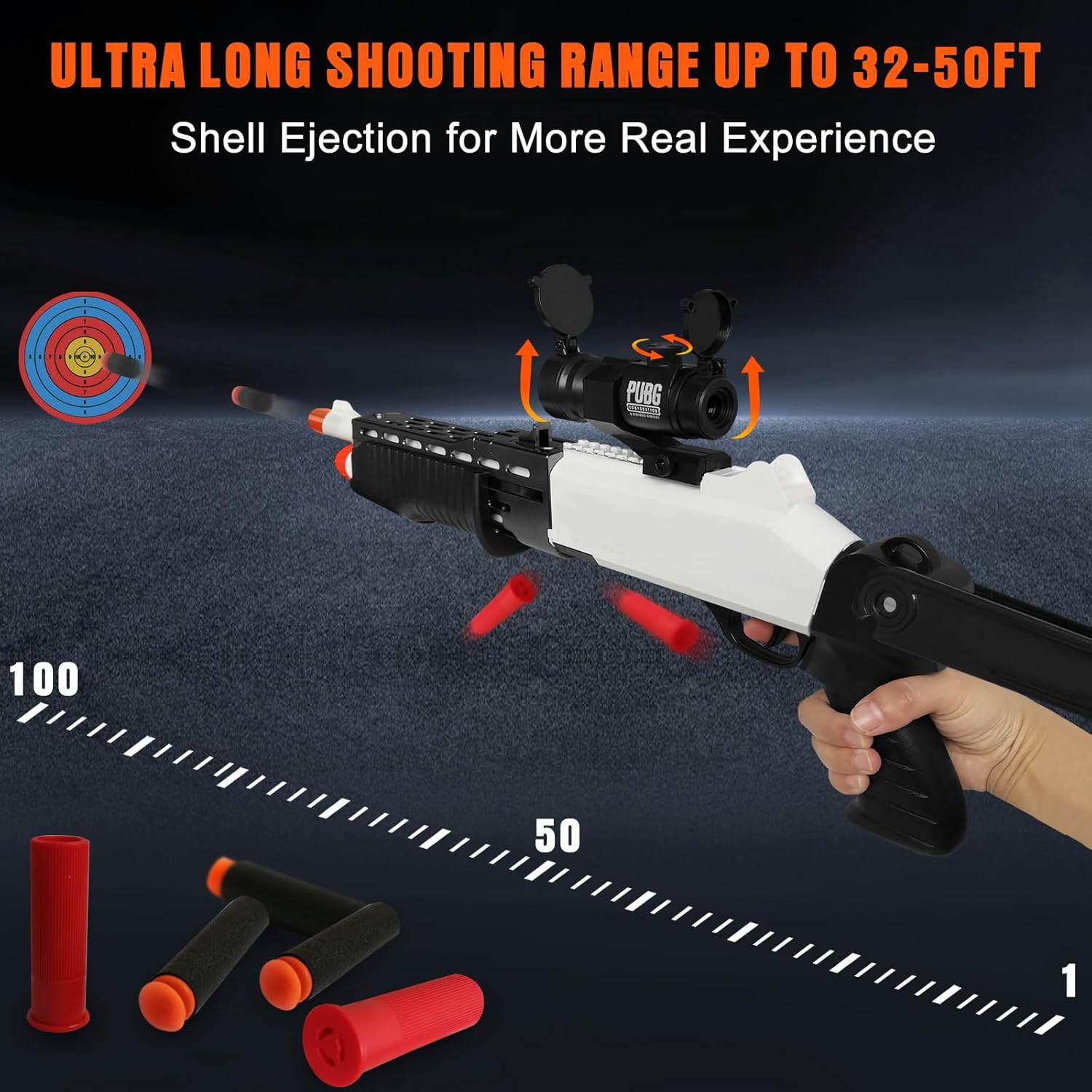 Bugrtey Shell Ejecting Toy Shotgun Toys with 20 Soft Bullets 12 Shells 1 Scope Two Modes Toy Shotgun Outdoor Games Gifts for Christmas Halloween Birthday