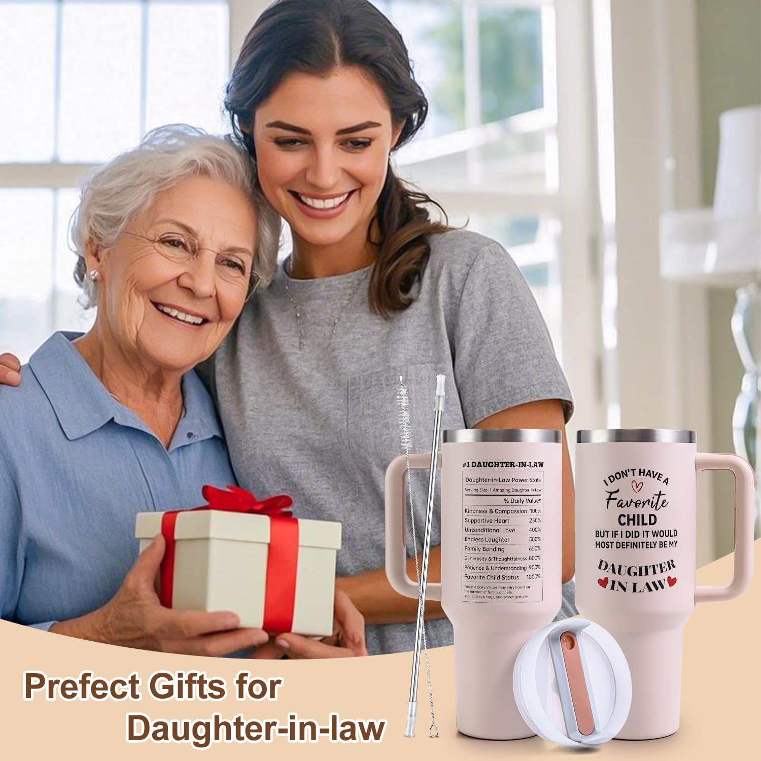 Mothers Day Gifts for Daughter in Law Tumbler with Handle 40oz - Daughter in Law Mug Birthday Gifts，Mother’s Day Birthday,Christmas