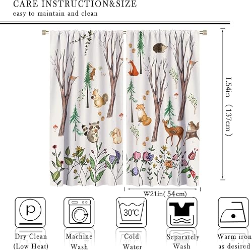 Miniatura 2 de SENRUEGT Cortinas de animales del bosque para niños, tratamientos de ventana de dibujos animados de acuarela, lindo animal floral niña pequeña,