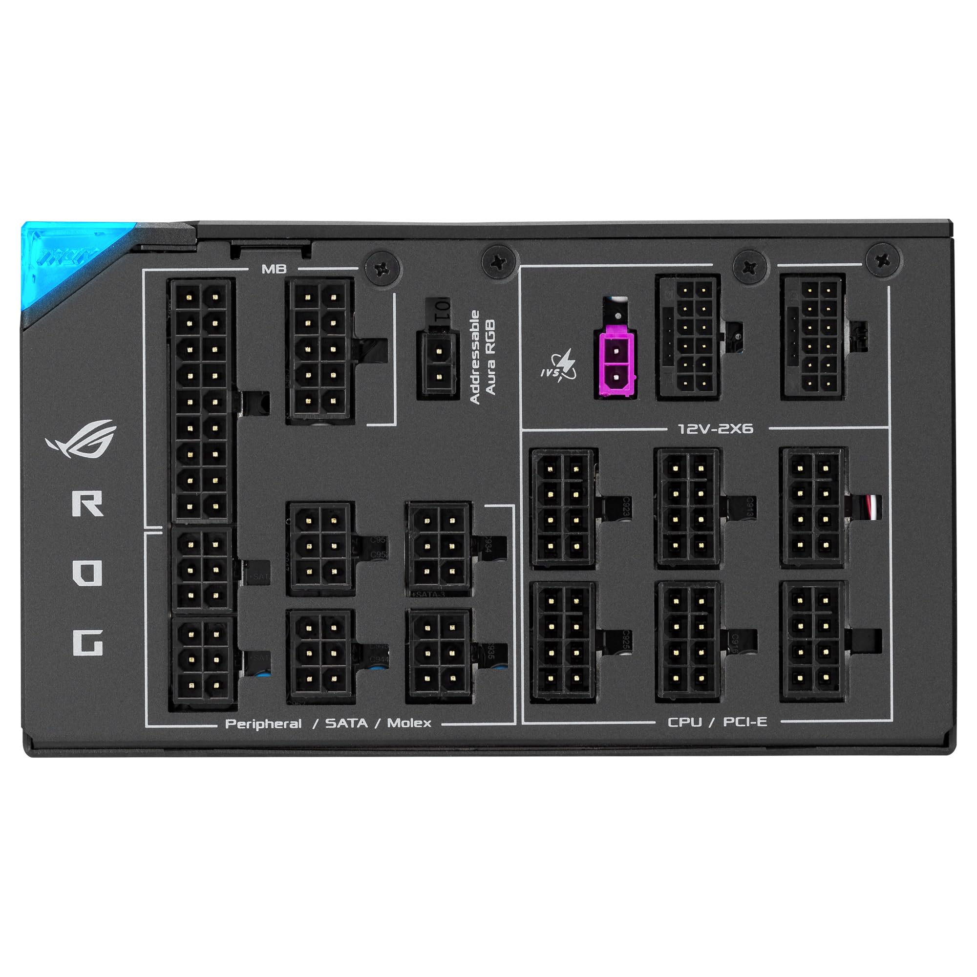 ASUS ROG Thor 1600W Titanium III Fuente de alimentación, 80 Plus Titanium, ATX 3.1, MOSFET GAN, Estabilizador de Voltaje Inteligente, Pantalla OLED magnética, Modo Turbo, 10 años de protección