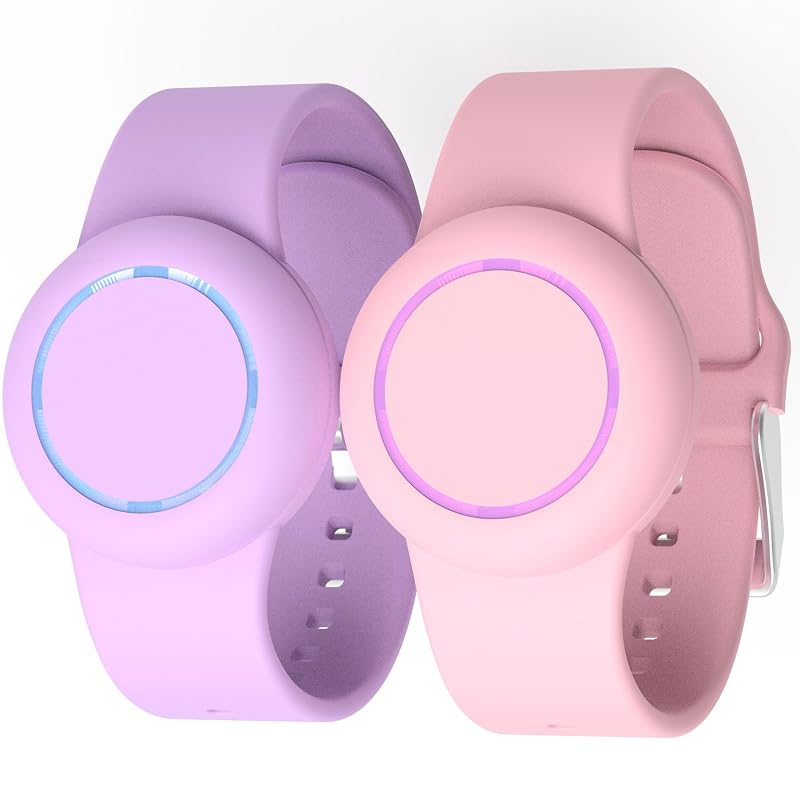 Pulseira com suporte oculto para Apple AirTag 1ª e 2ª geração TuoxuGo, ajustável em silicone, Roxo + Rosa, kit com 2 unidades