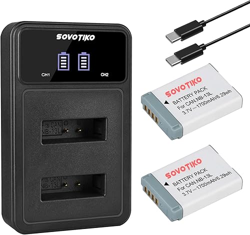 Batería NB-13L 2 unidades y cargador de doble puerto para Canon PowerShot SX740SX620SX720 HS, G1 X Mark III, G5 XMark II, G7 XMark IIM III, G9 XMark