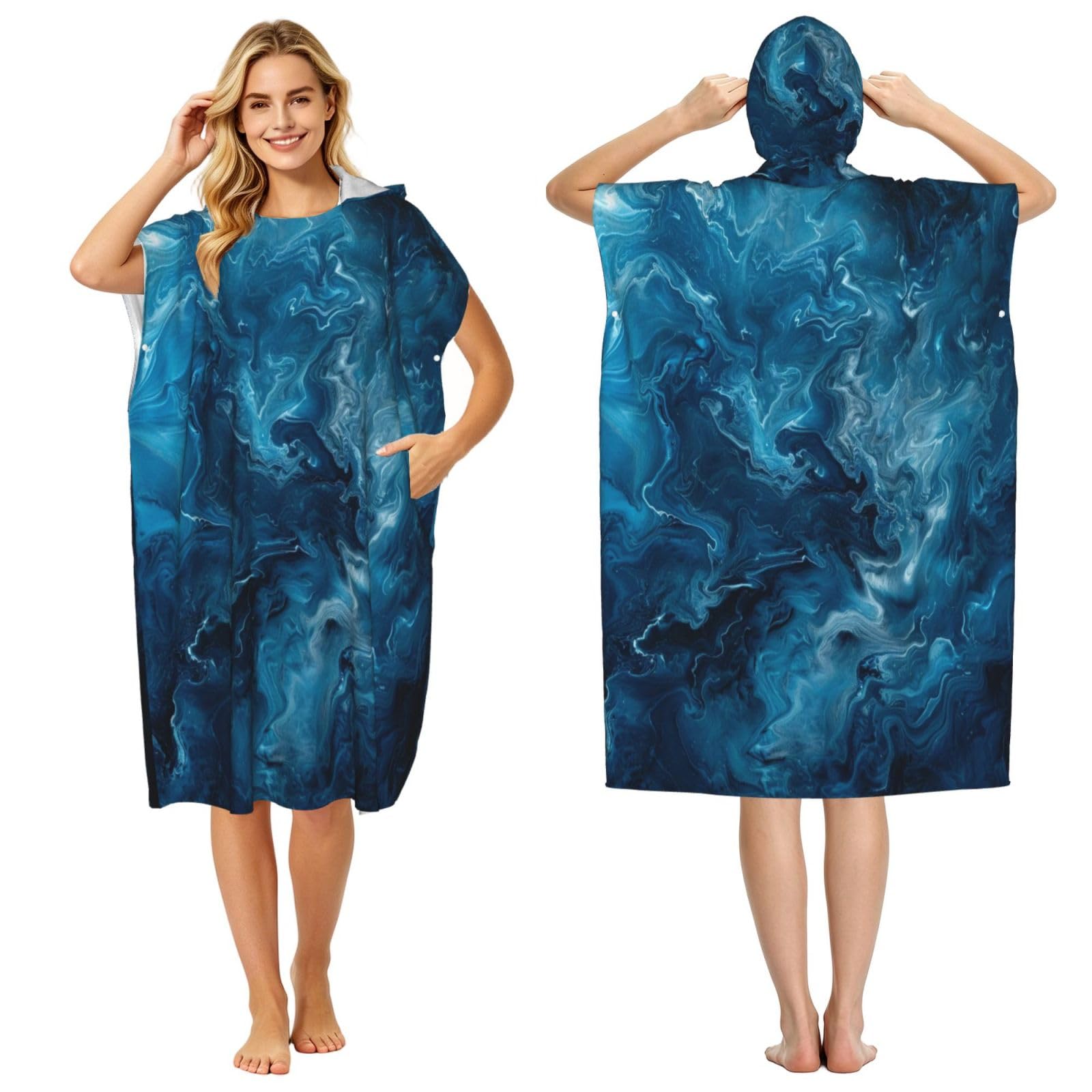 DTHKJNLSF Sea Blue Adult Hooded Beach Poncho Towel