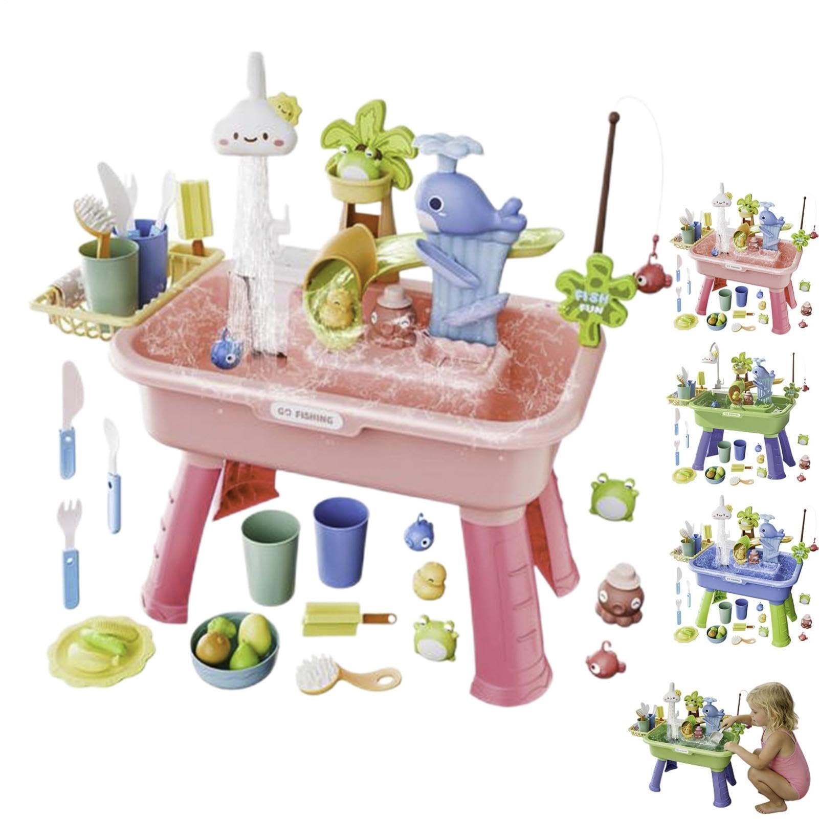 Générique Tables Jeux d'eau d'exterieur pour Enfant, Ensemble de Jeux d'eau et de Sable, évier 4 en 1 avec Eau Courante et Pompe, Jouet Multifonctionnel pour pour Plage, Piscine, Jardin(A)