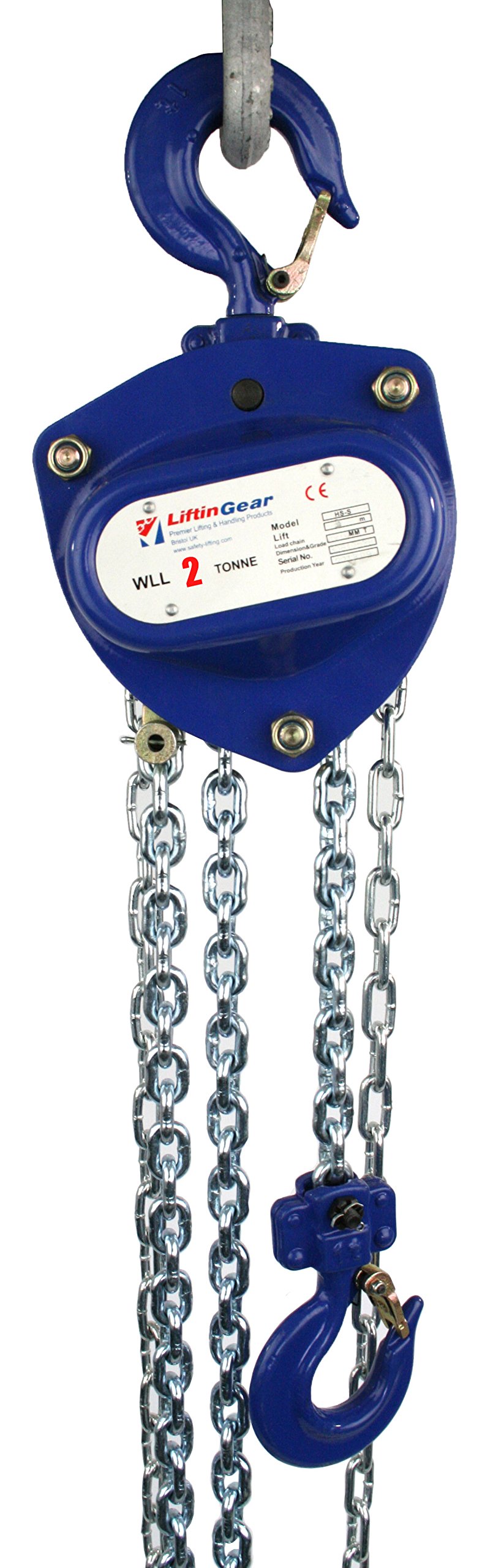 LiftinGear 2000kg Chain Block Lifting Tackle Crane Hoist Manual Gantry Hand Pulley 3-30mtr Lift Height (6mtr)