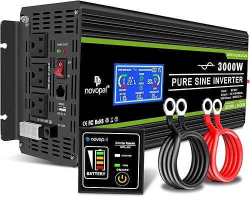 Miniatura 34 de Novopal Inversor de corriente de onda sinusoidal pura de 1000 W, convertidor de corriente de 12 V CC a 110 V/120 V CA, 4 salidas de CA, inversor
