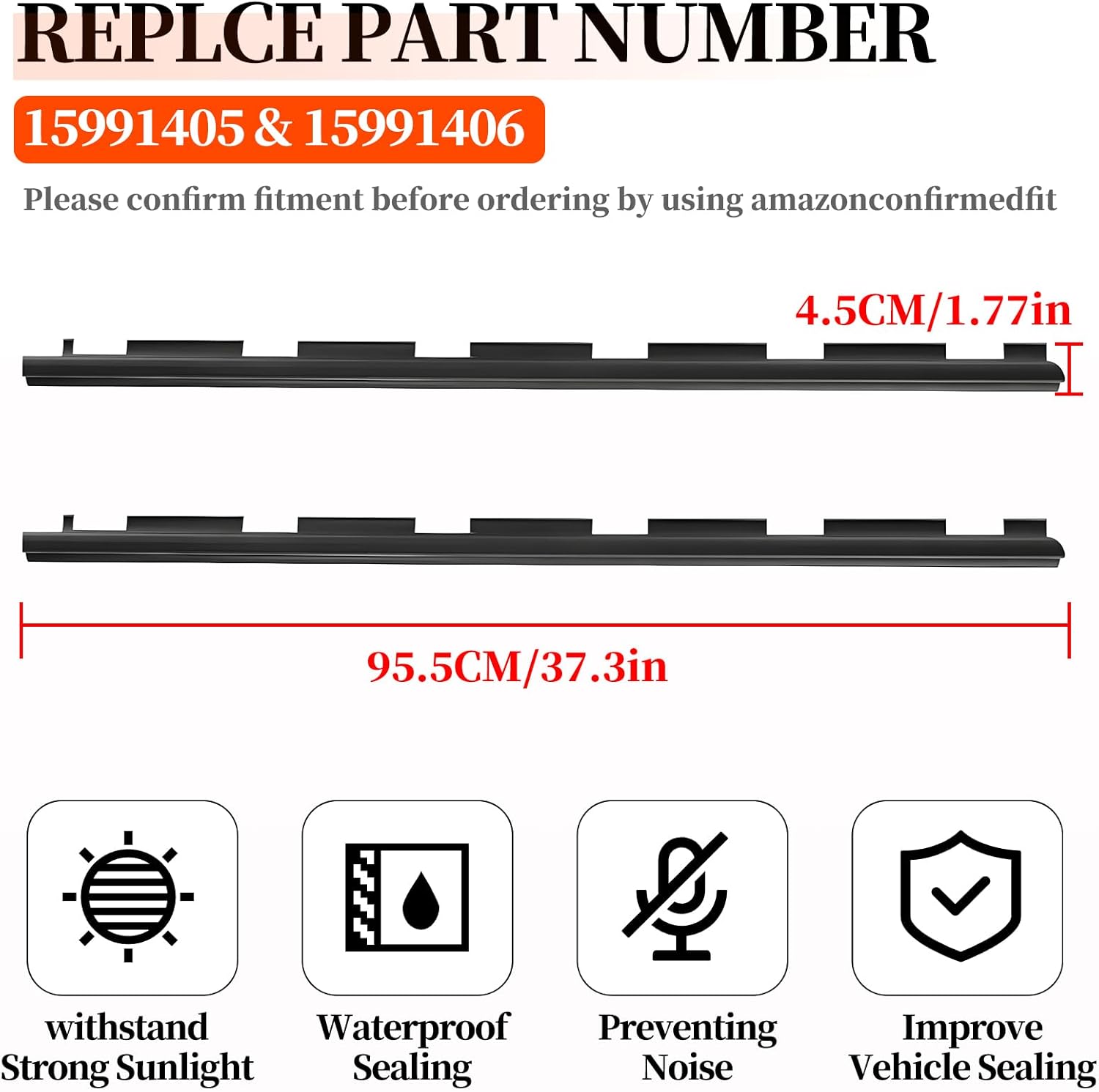 Weatherstrip Front Driver & Passenger Outer Window Sweep Seal Compatible with 1988-2000 Chevrolet C1500 GMC C2500 OE# 15991406 1AWSK00154 15991405