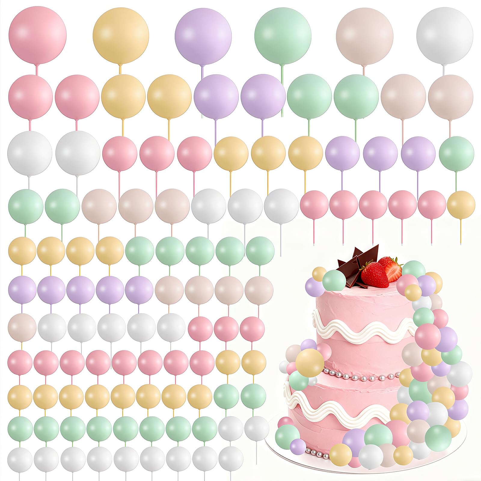 Round Ball Cake Toppers, 120 PCS Cake Balls, Ball Cake Toppers, Mini Balloons Cake, DIY Topper Insert Decoration for Wedding Party Birthday Decorating (120, Colorful)