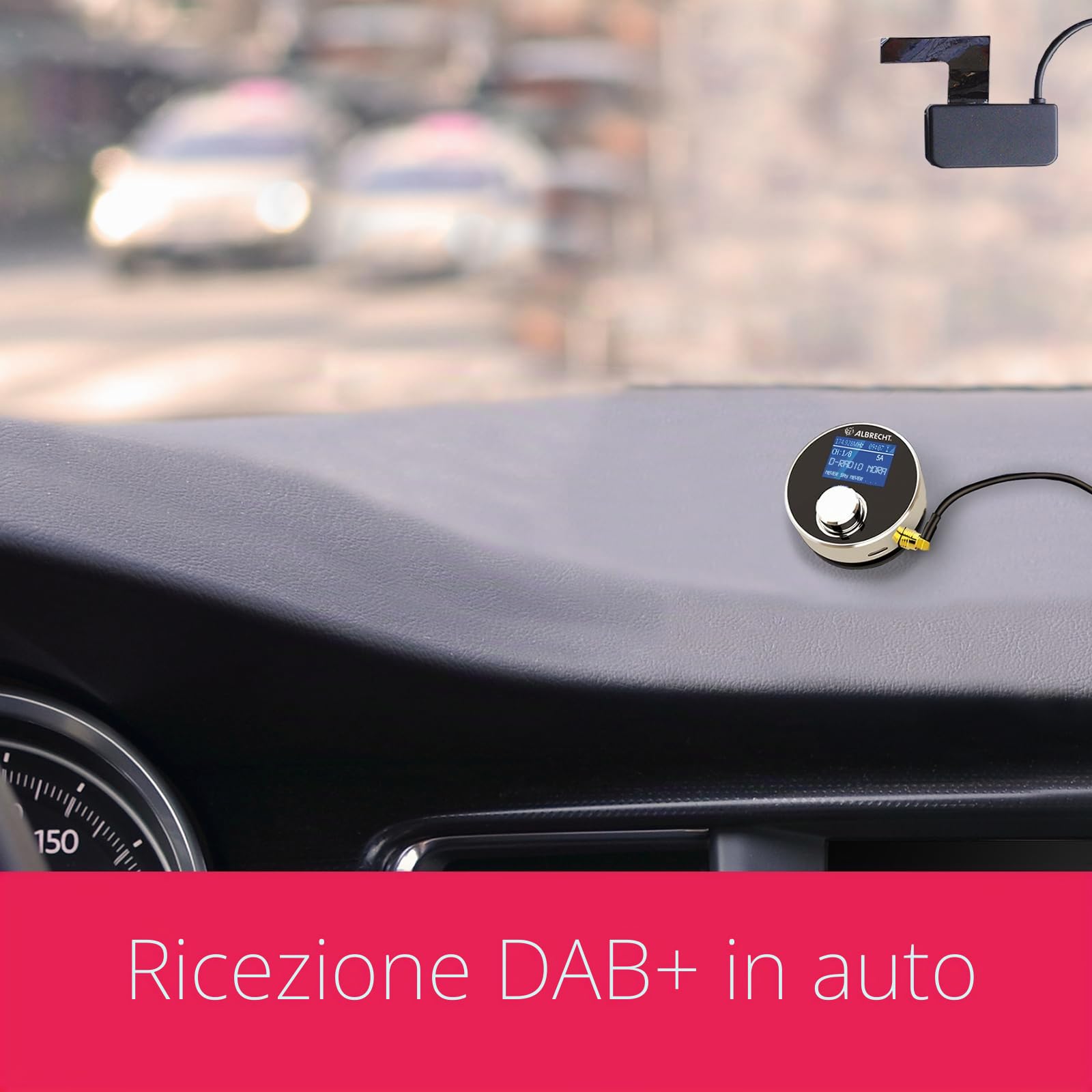 Albrecht Dr 54 Adattatore Radio Digitali Dab/Dab + per Autoradio o Sistema Stereo a Casa con Trasmettitore FM Integrato per Trasmissione Wireless, Display LC, Adattatore USB, Diametro 48 mm, 36 g
