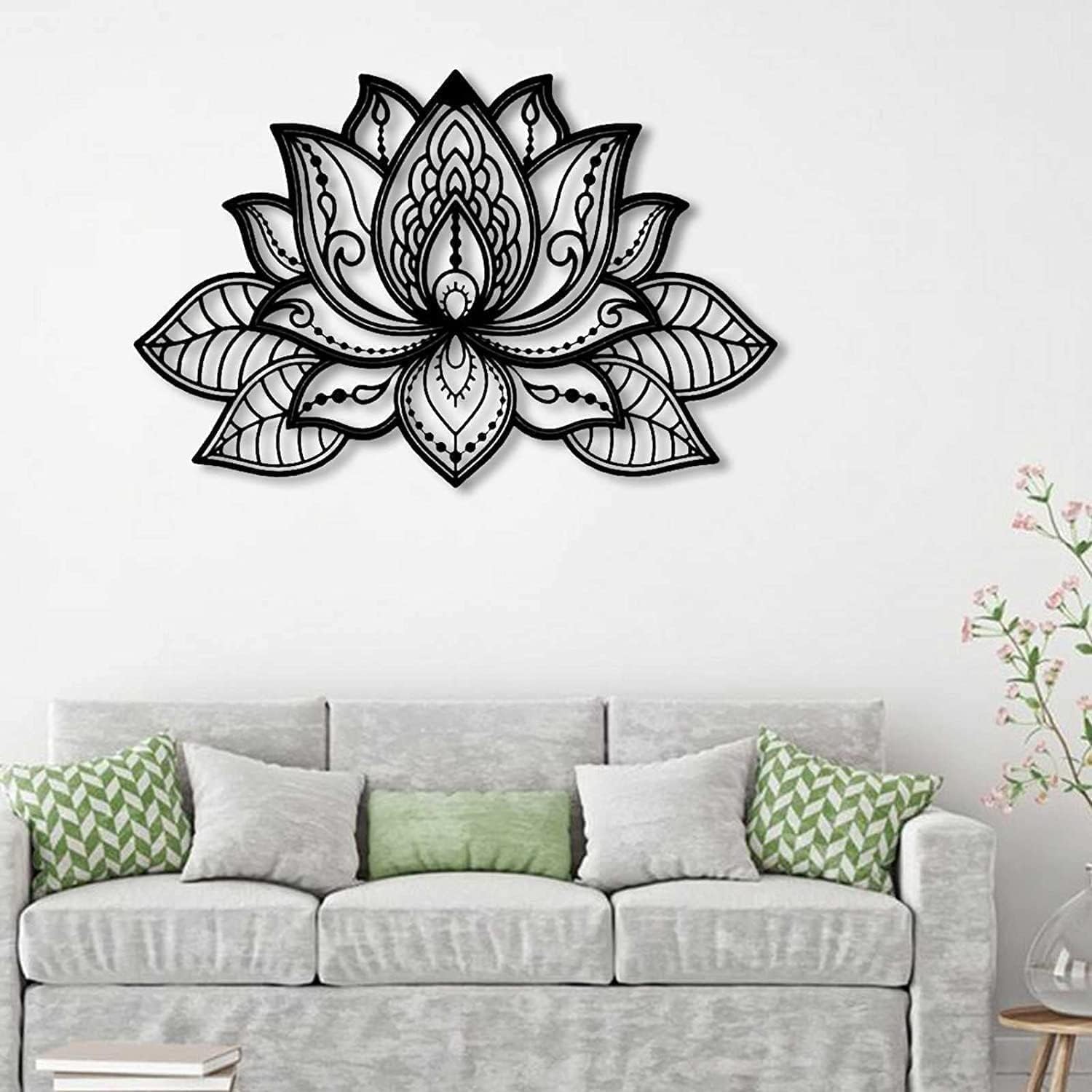 Grande decorazione da parete, decorazione da parete con fiore di loto in metallo, decorazione per la casa per yoga e meditazione, per soggiorno, camera da letto, ufficio e sala yoga,68*44CM,Black
