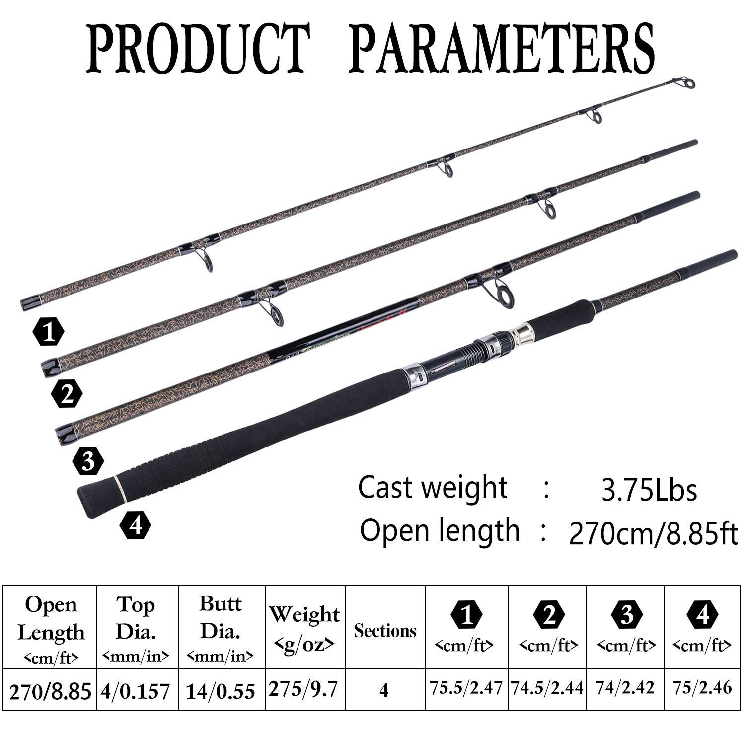 Sougayilang Canne à pêche à la Carpe, Porable High Carbon 4 Pc Blanks Canne à pêche à la Carpe pour Le Voyage Pêche en Eau Douce