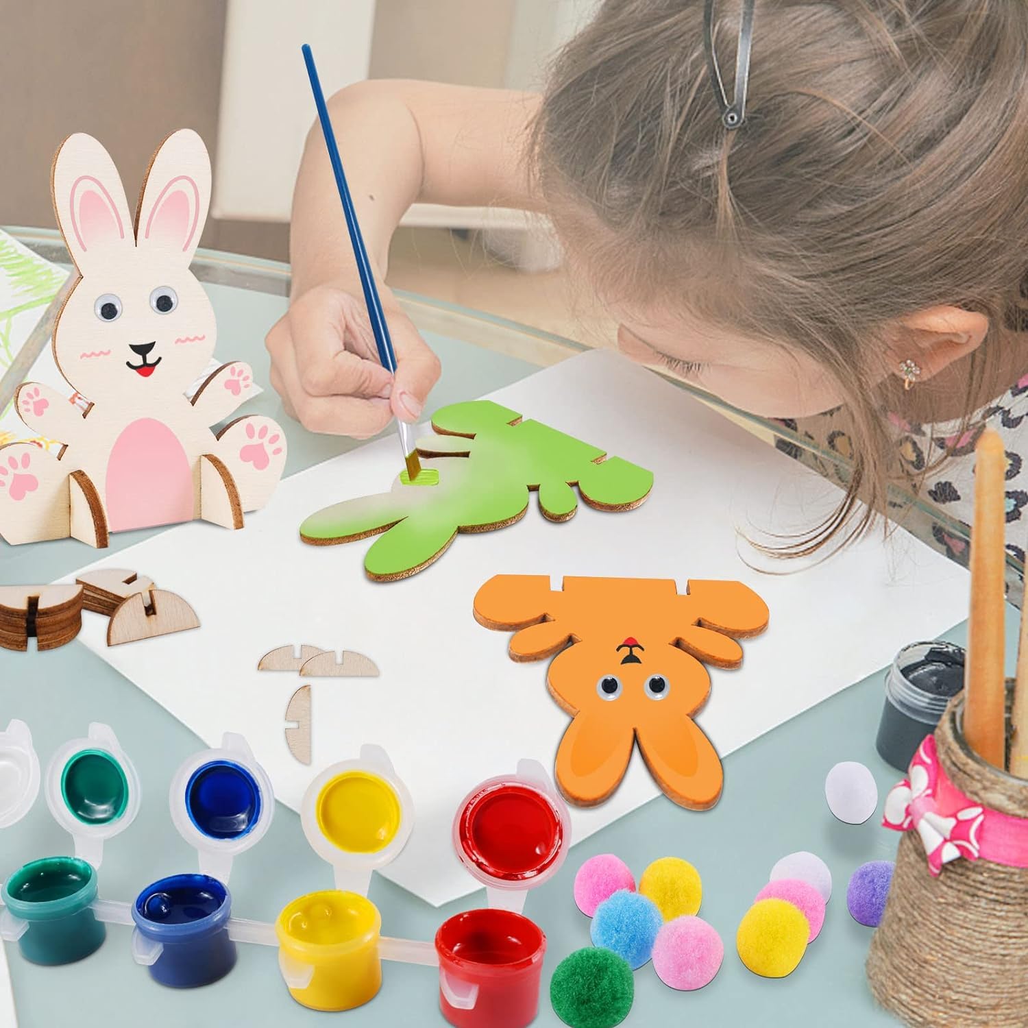 Kit Créatif Pâques à Peindre - Lapins Et Poulets En Bois Avec Accessoires Colorés | Loisirs Enfants